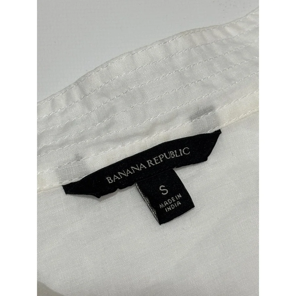 Banana Republic White Mandarin Collar Button Front Sheer Blouse Top Women's Sz S - Picture 5 of 9